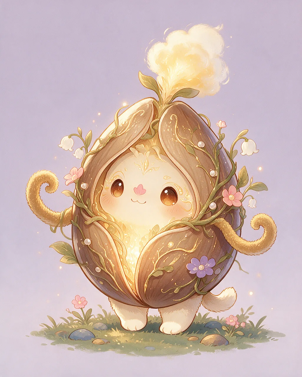 Evolved second-generation artwork of Acornkin Prime, a Gentle Grove-element creature.