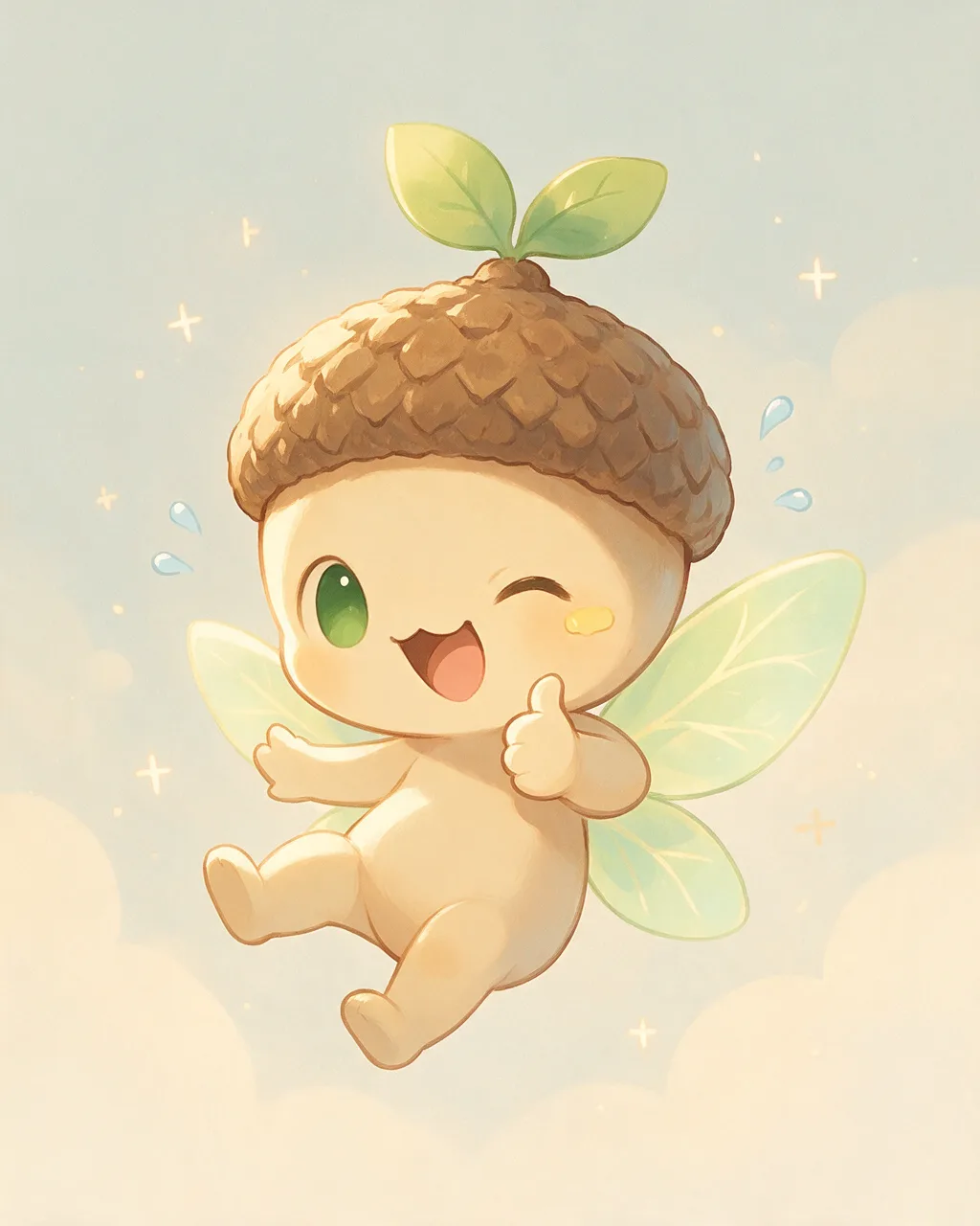 Original fantasy creature artwork of Acorntrick, a Mischievous Grove-element creature.