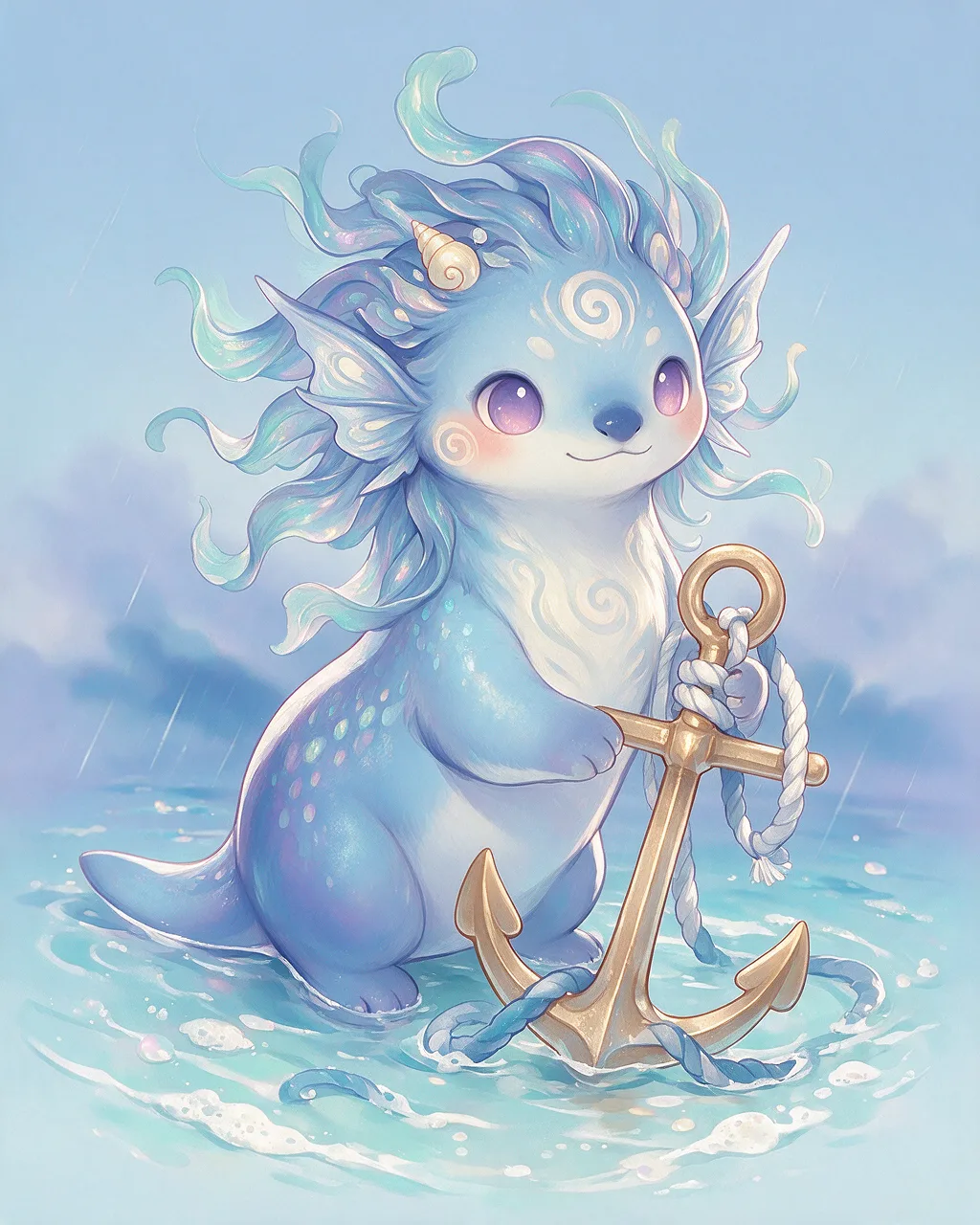 Evolved second-generation artwork of Anchormate Ancient, a Loyal Tide-element creature.