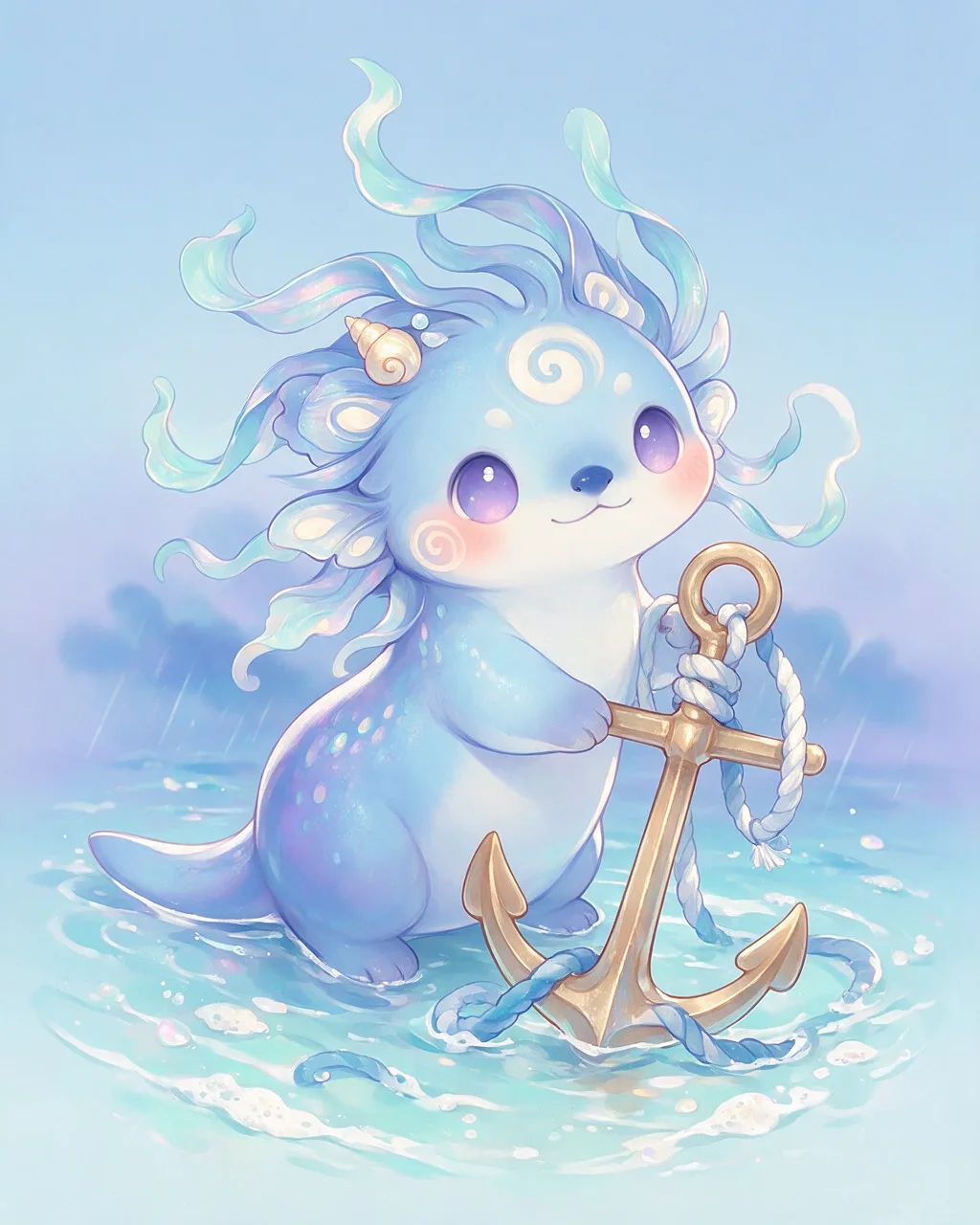 Original fantasy creature artwork of Anchormate, a Loyal Tide-element creature.