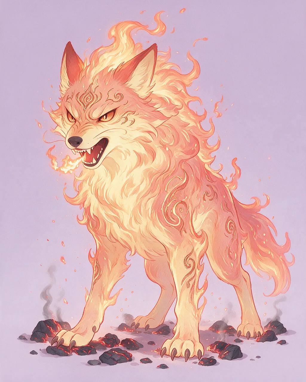 Evolved second-generation artwork of Blazehowl Ancient, a Fierce Ember-element creature.