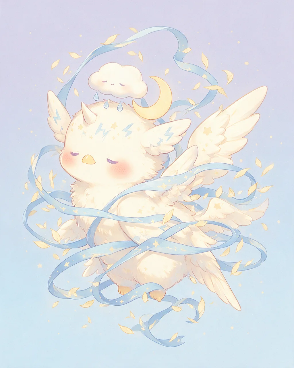 Original fantasy creature artwork of Breezelull, a Gentle Storm-element creature.