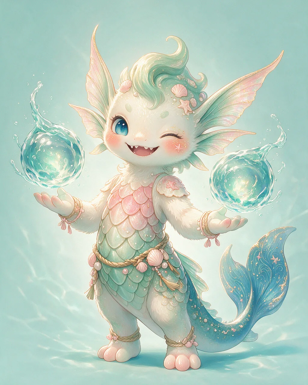 Evolved second-generation artwork of Brineprank Ancient, a Mischievous Tide-element creature.