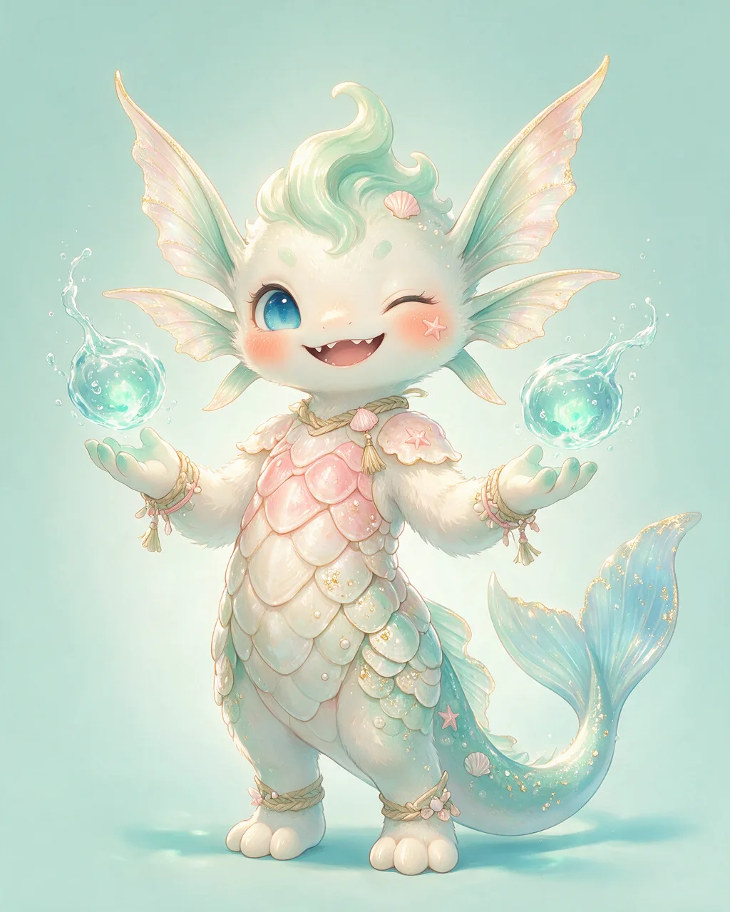 Original fantasy creature artwork of Brineprank, a Mischievous Tide-element creature.