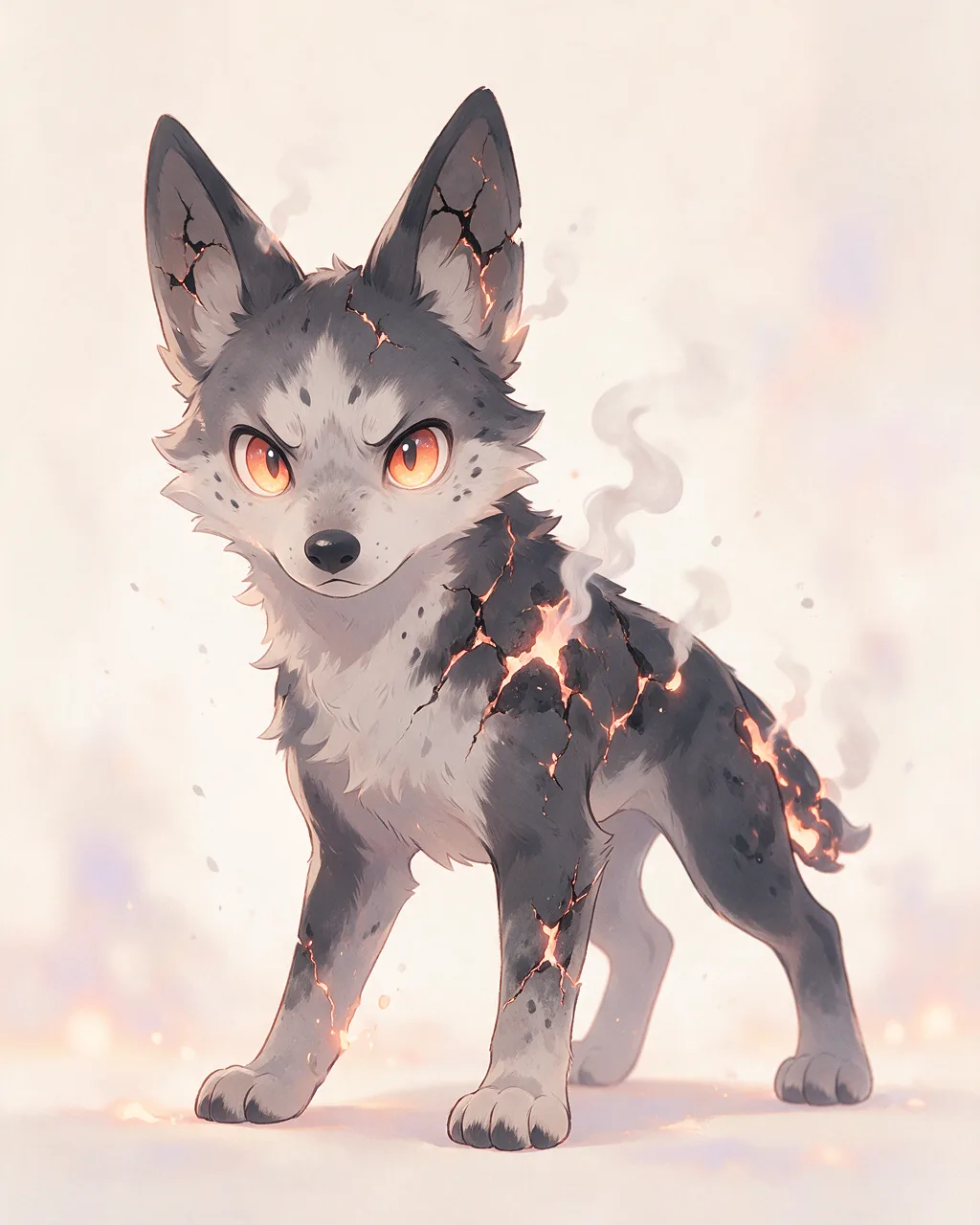 Original fantasy creature artwork of Cinderfang, a Fierce Ember-element creature.