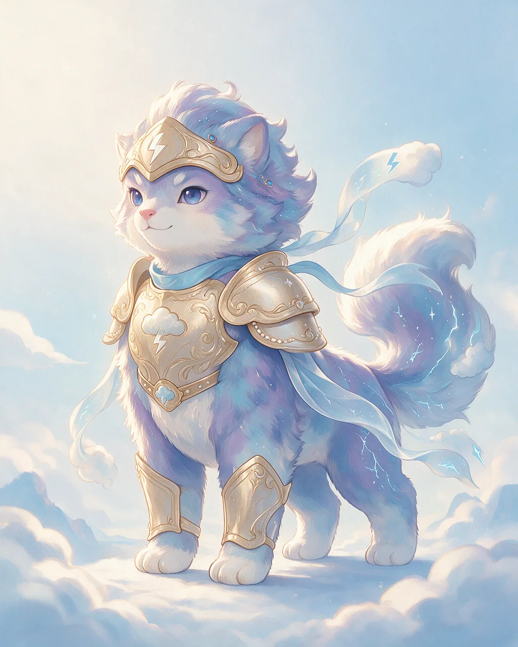 Evolved second-generation artwork of Cloudknight Sage, a Loyal Storm-element creature.