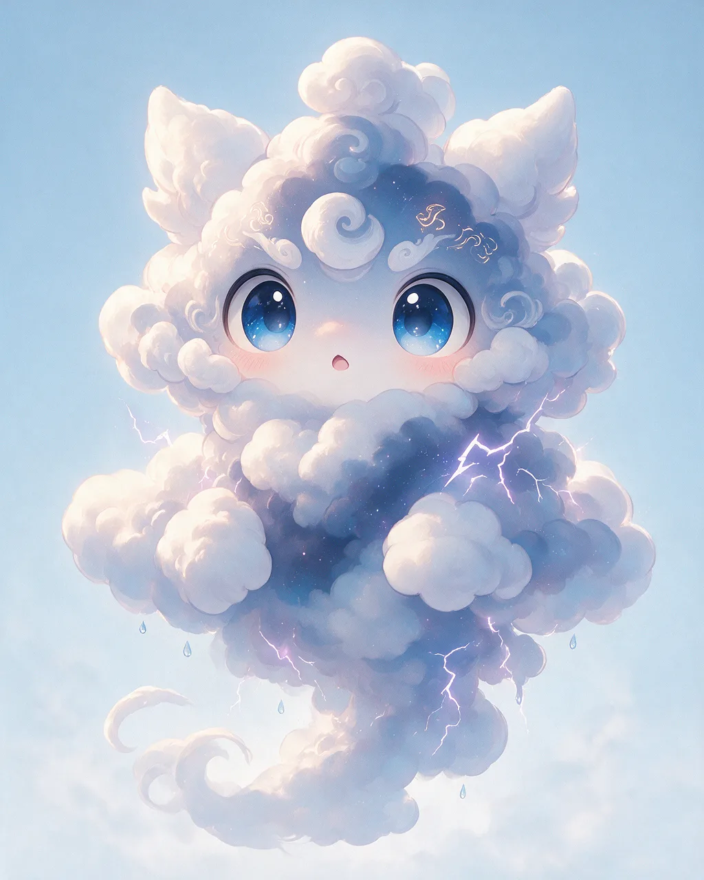 Evolved second-generation artwork of Cloudpeek Ancient, a Curious Storm-element creature.