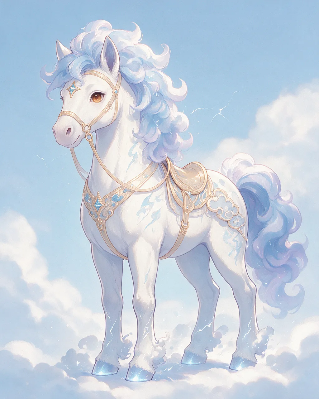 Evolved second-generation artwork of Cloudsteed Venerable, a Loyal Storm-element creature.