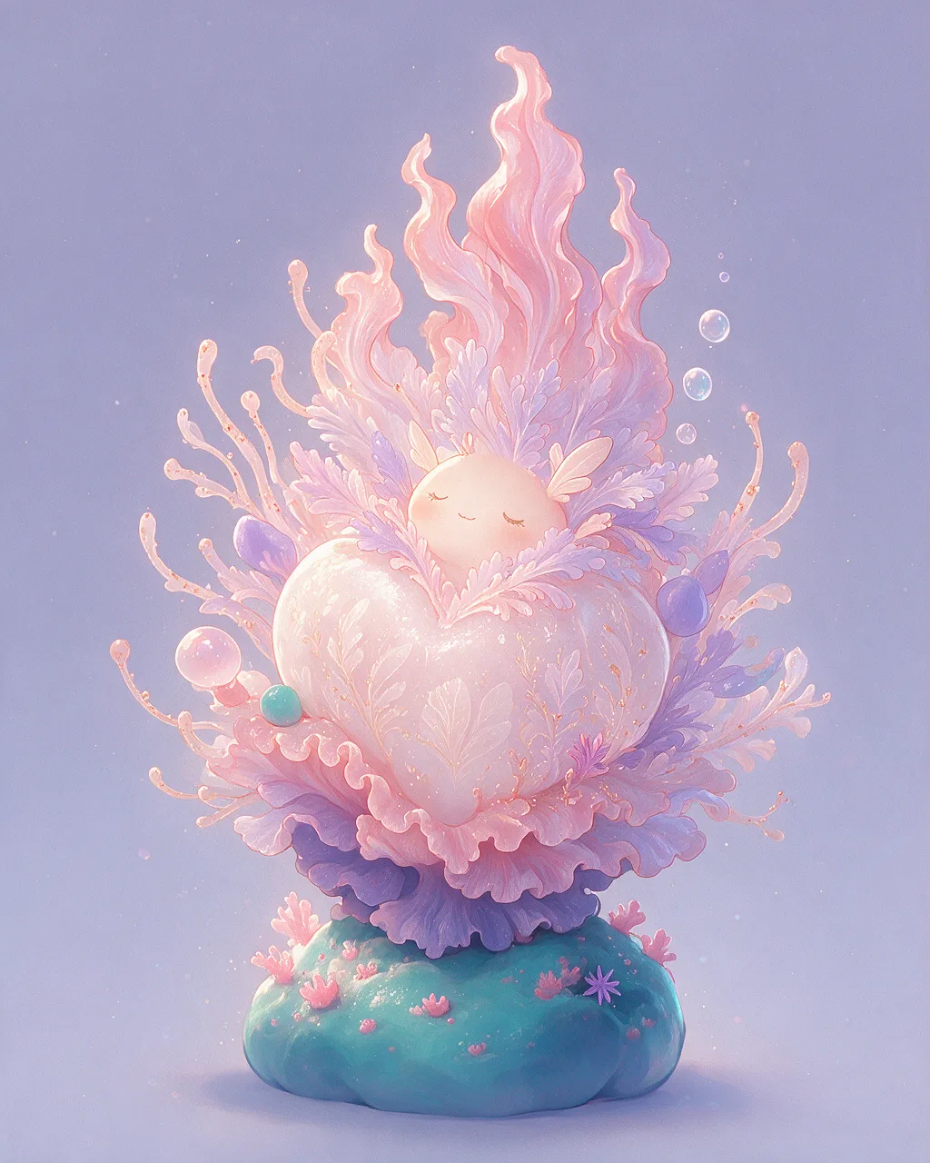 Evolved second-generation artwork of Coralhush Grand, a Serene Tide-element creature.