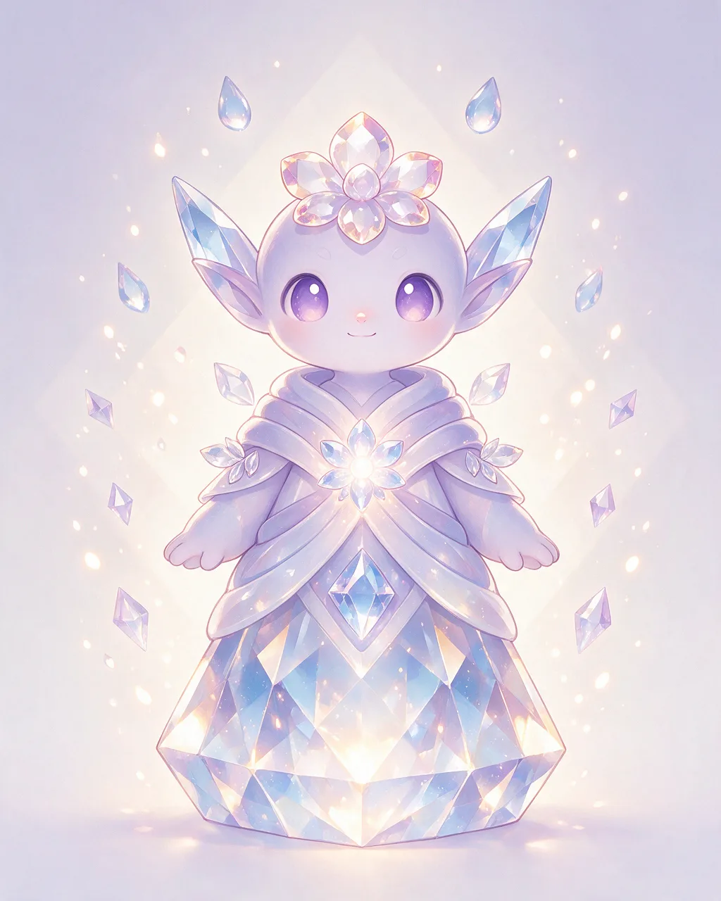 Original fantasy creature artwork of Crystalbreathe, a Serene Crystal-element creature.