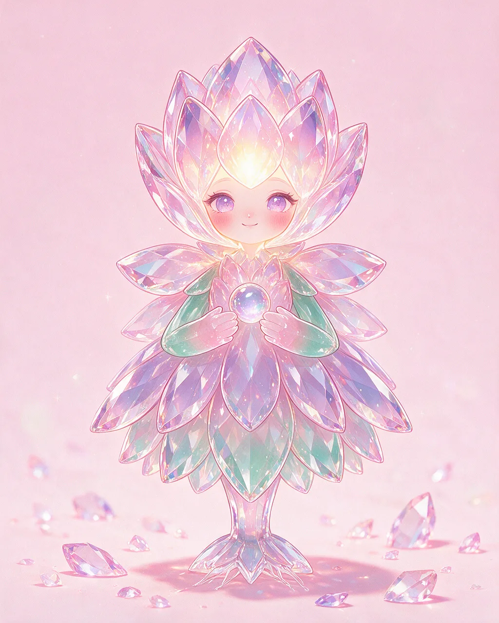 Evolved second-generation artwork of Crystalbud Elder, a Gentle Crystal-element creature.