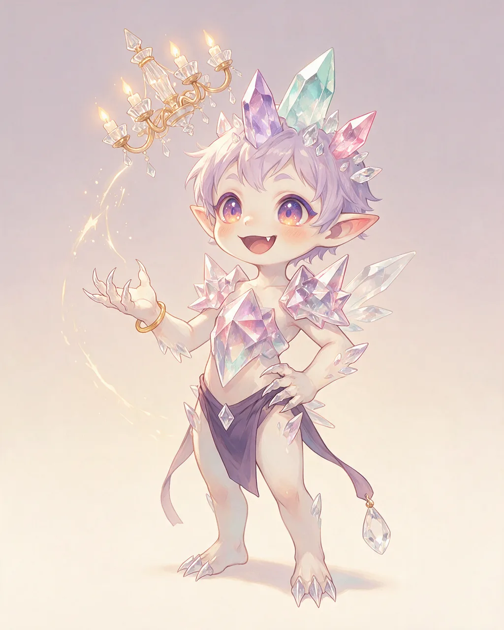 Original fantasy creature artwork of Crystalimp, a Mischievous Crystal-element creature.