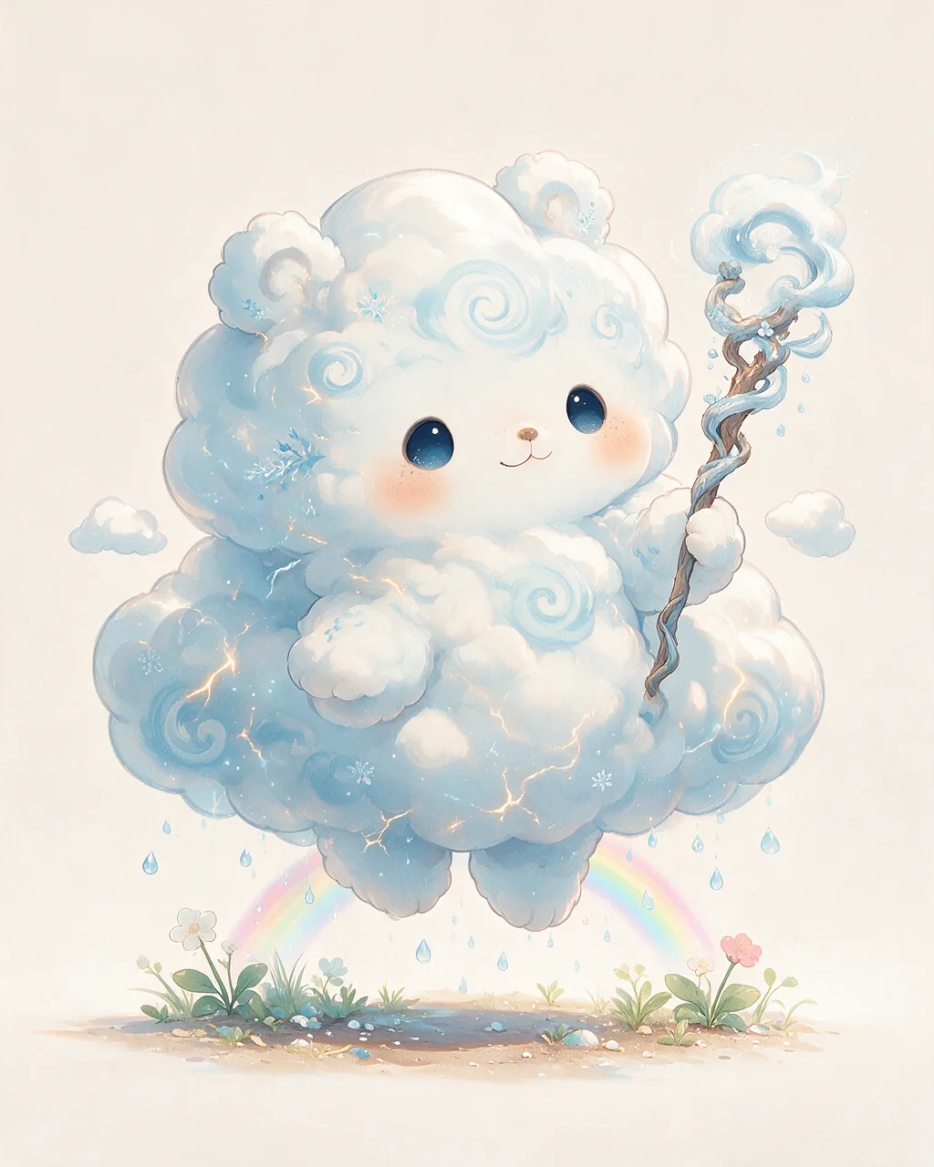 Evolved second-generation artwork of Dewcloud Prime, a Gentle Storm-element creature.