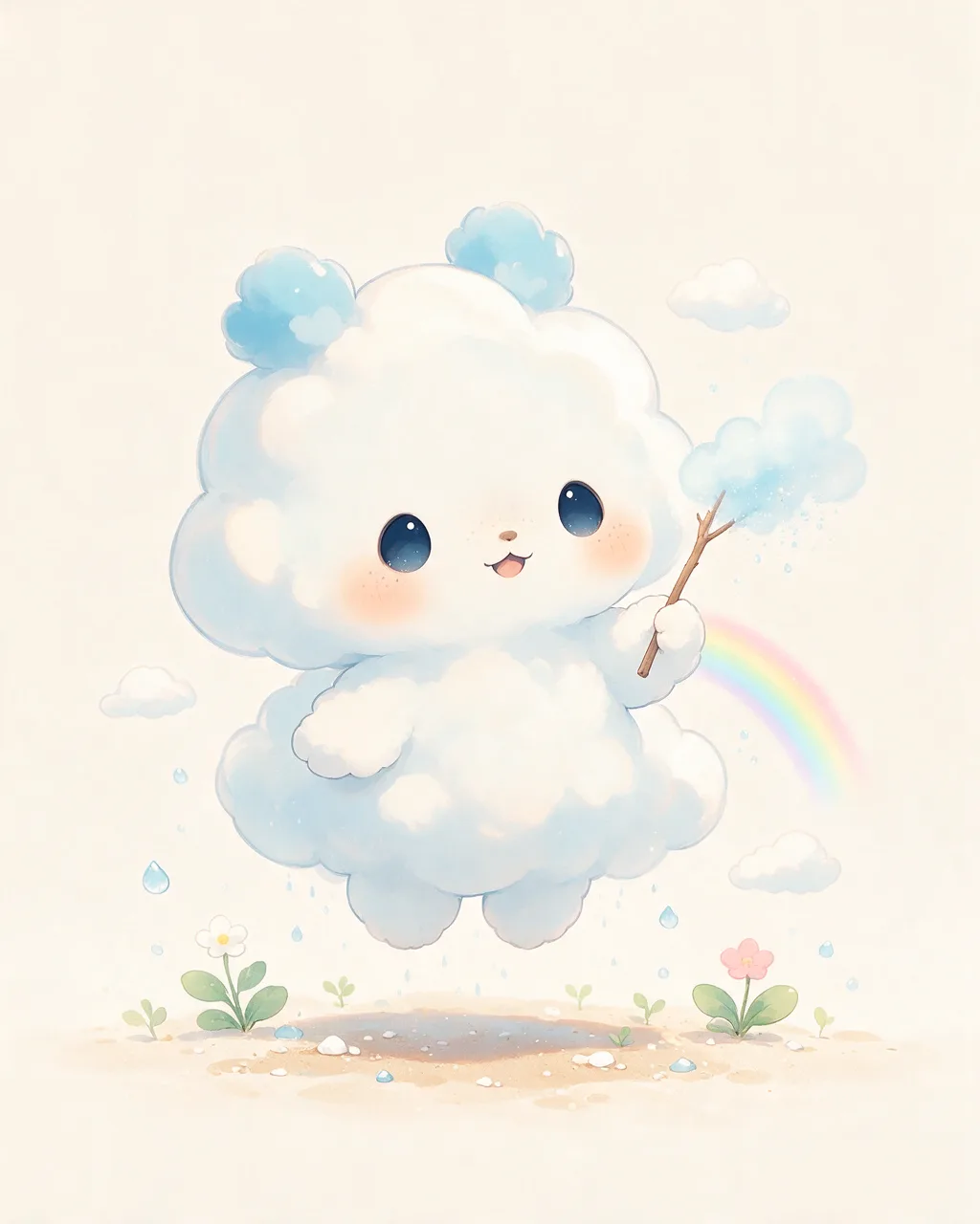 Original fantasy creature artwork of Dewcloud, a Gentle Storm-element creature.