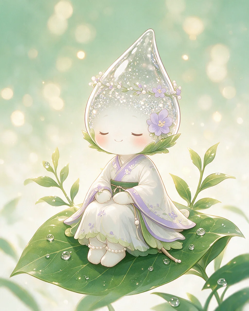 Evolved second-generation artwork of Dewdrop Regal, a Serene Grove-element creature.