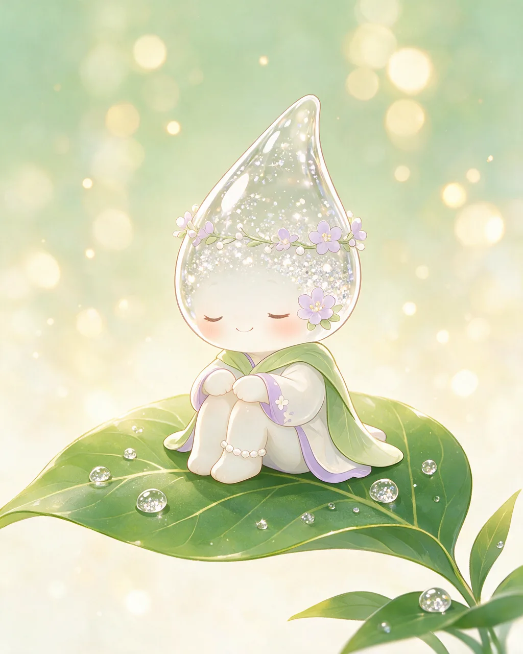 Original fantasy creature artwork of Dewdrop, a Serene Grove-element creature.