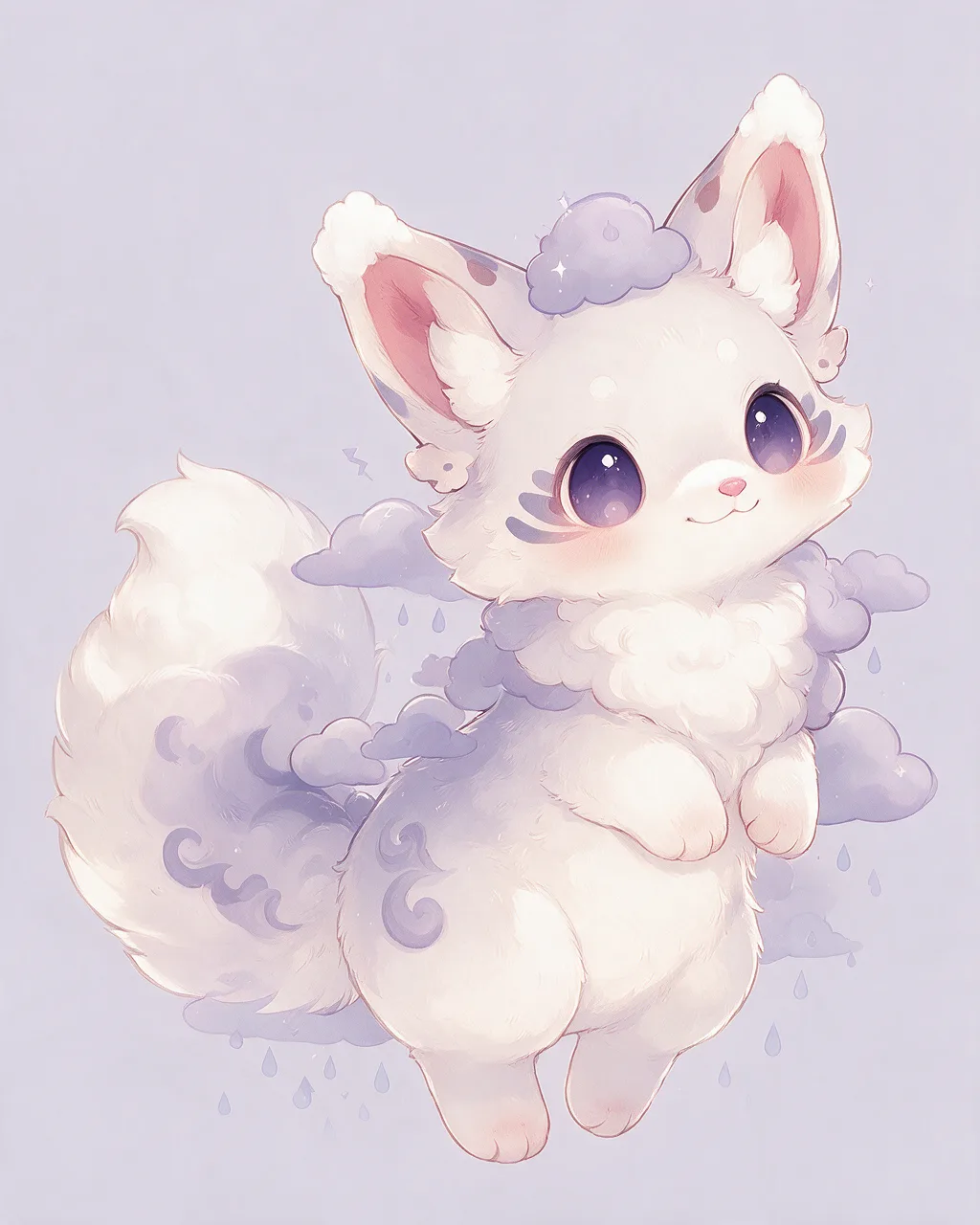 Evolved second-generation artwork of Drizzlefluff Grand, a Gentle Storm-element creature.