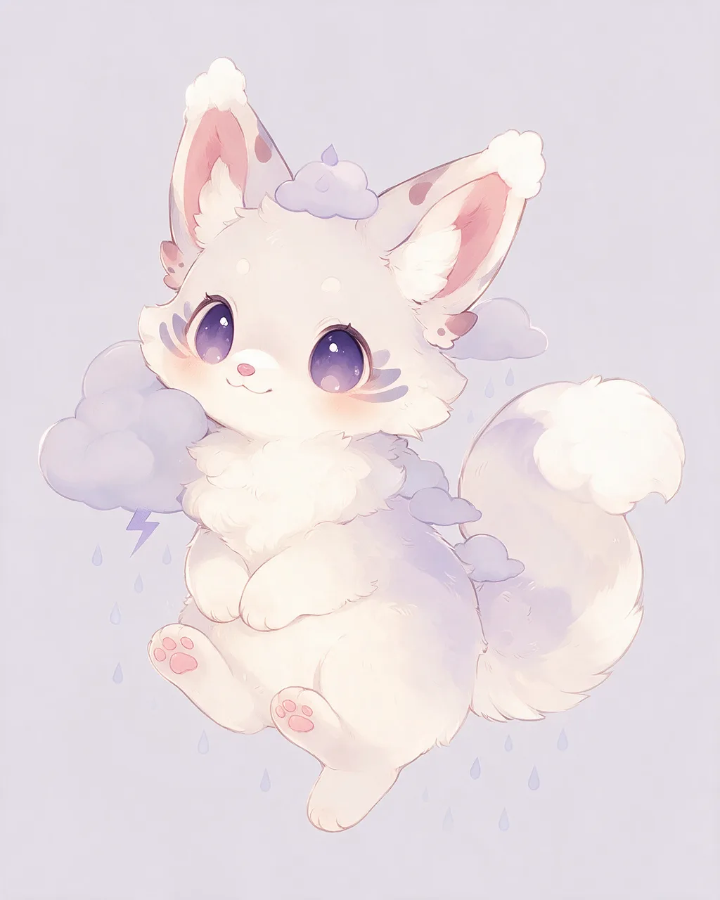 Original fantasy creature artwork of Drizzlefluff, a Gentle Storm-element creature.