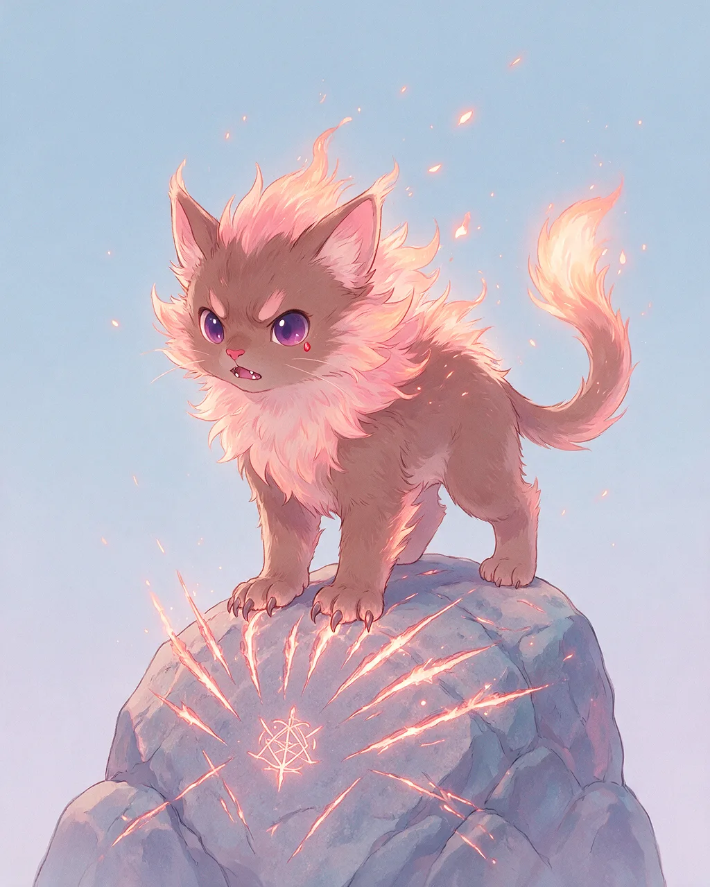 Original fantasy creature artwork of Emberclaw, a Fierce Ember-element creature.