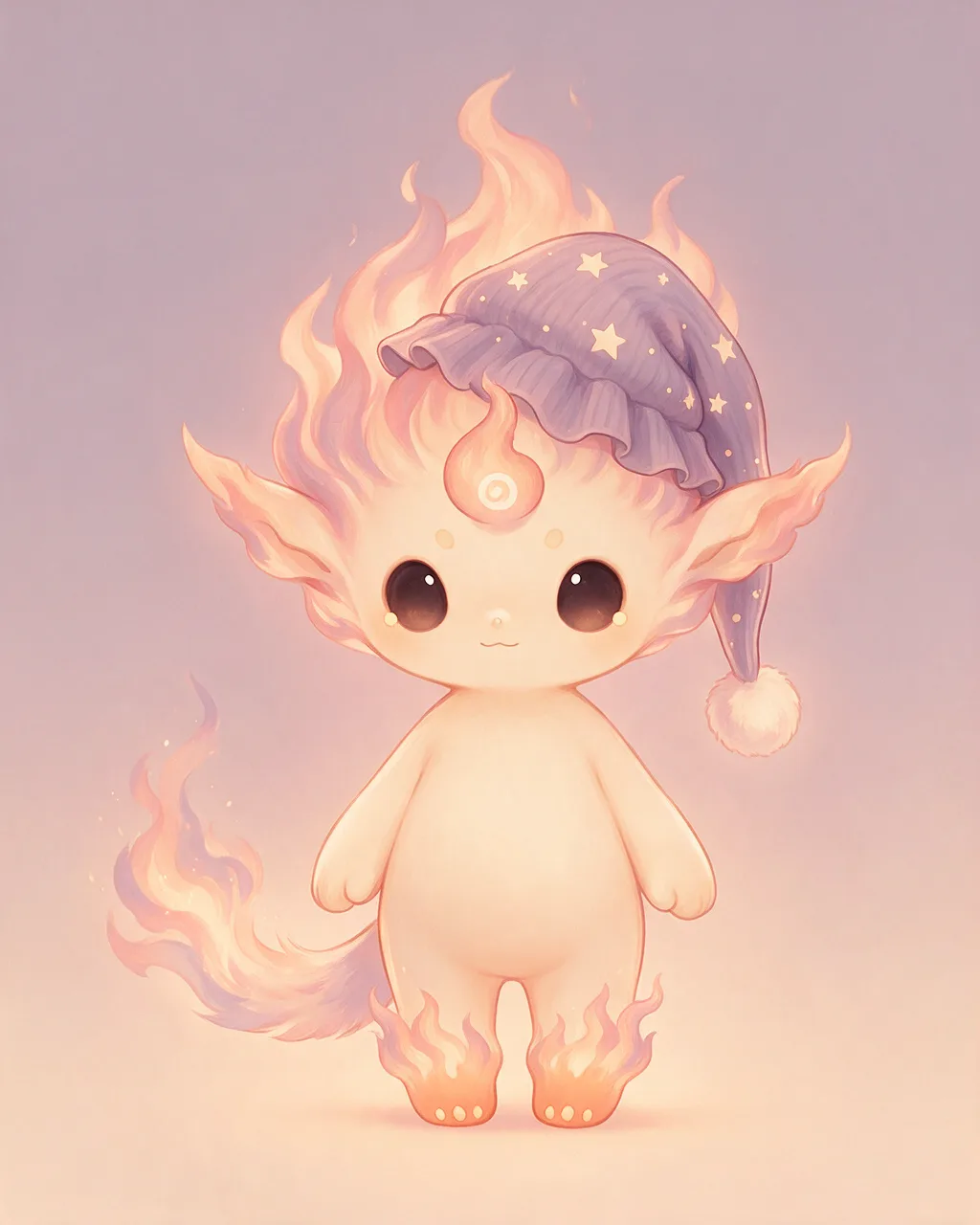 Original fantasy creature artwork of Emberhush, a Serene Ember-element creature.