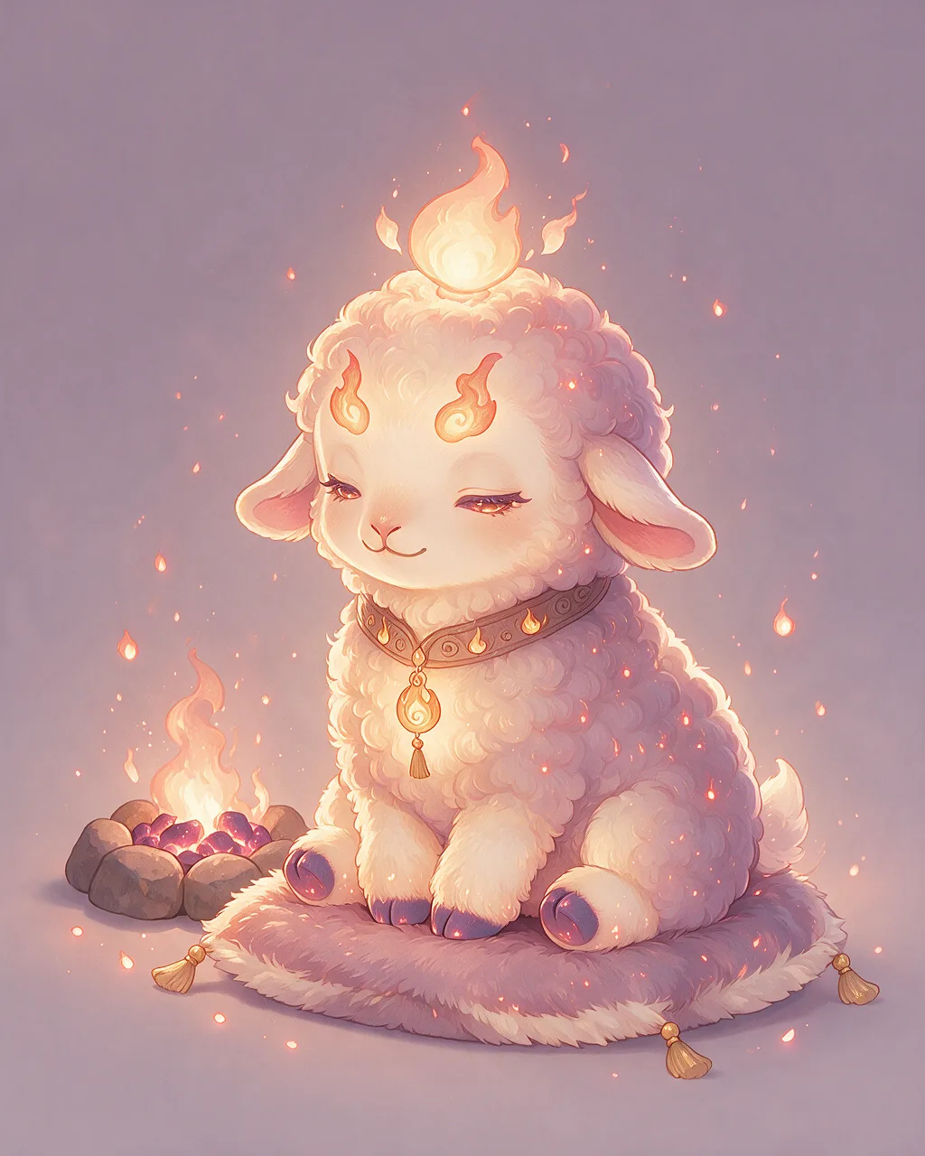 Evolved second-generation artwork of Emberlamb Elder, a Gentle Ember-element creature.