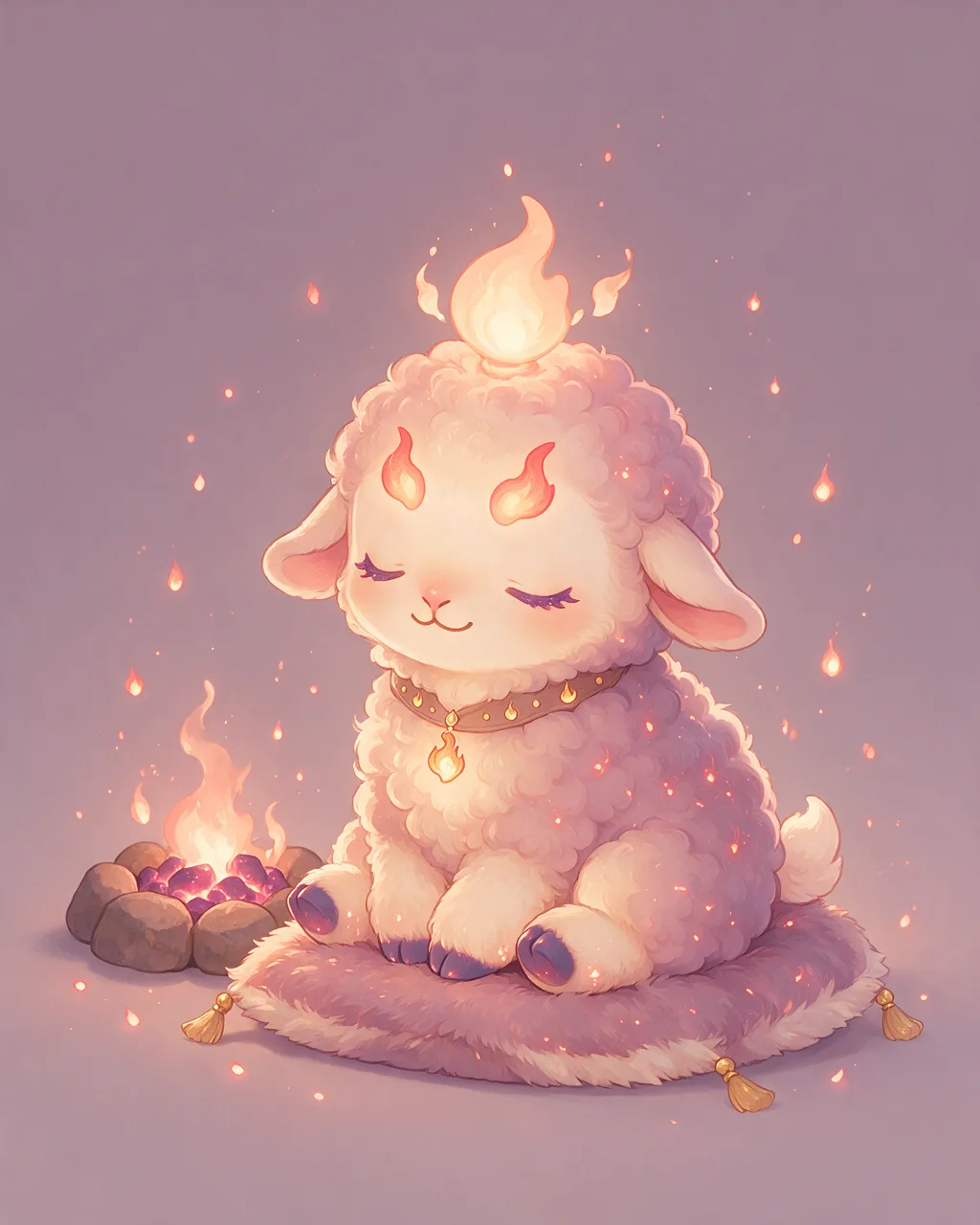 Original fantasy creature artwork of Emberlamb, a Gentle Ember-element creature.