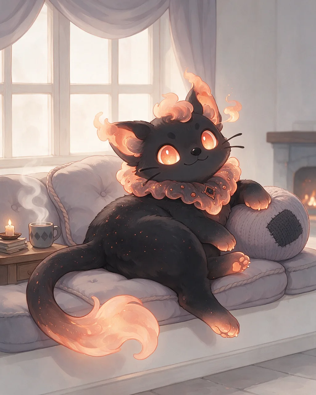 Original fantasy creature artwork of Embersneak, a Mischievous Ember-element creature.