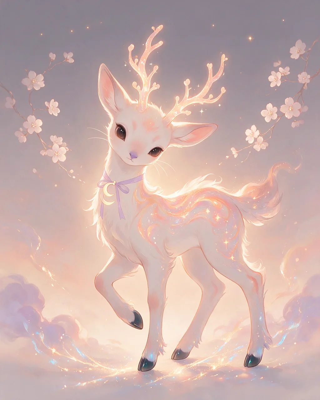 Original fantasy creature artwork of Eveglow, a Serene Dusk-element creature.