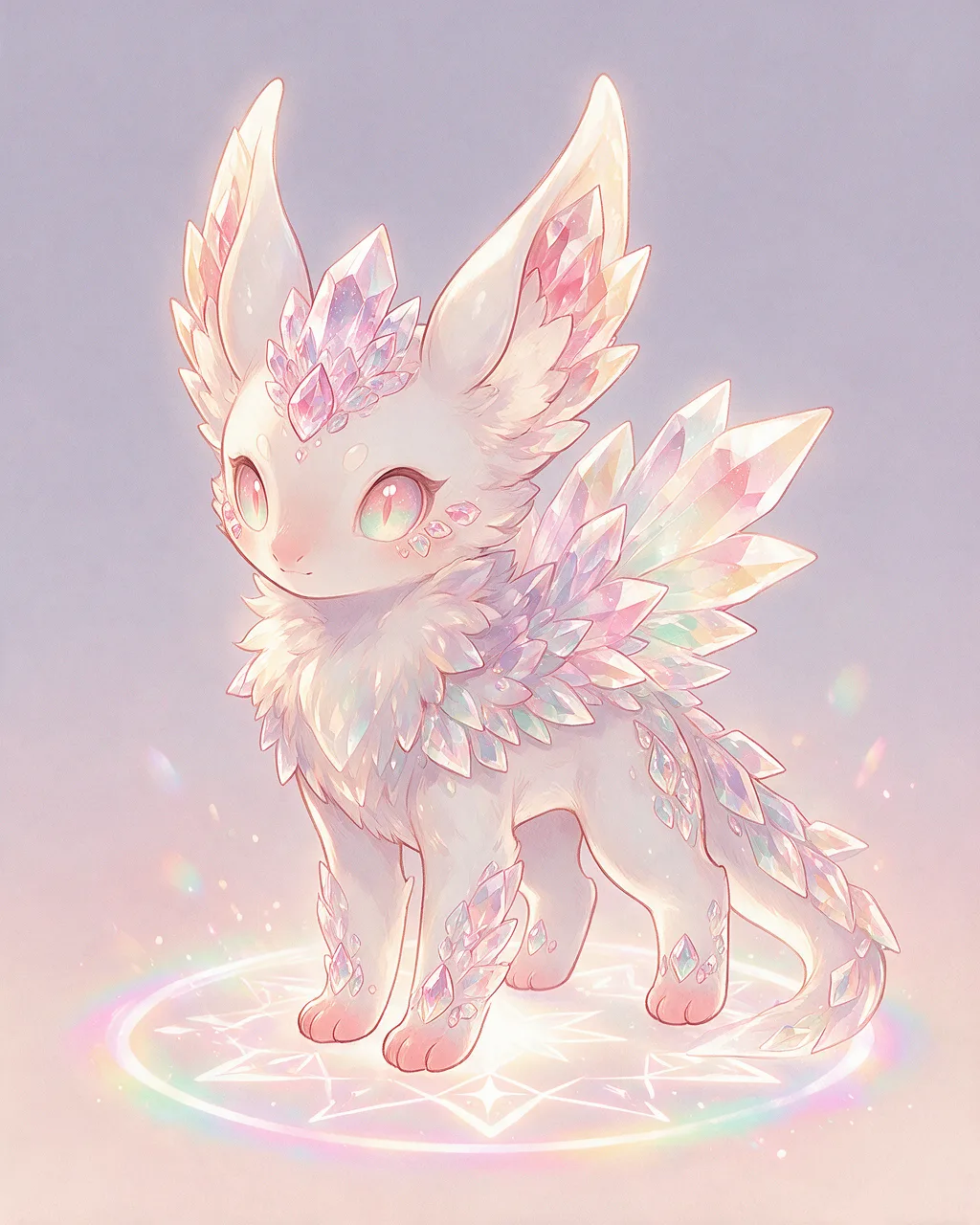 Evolved second-generation artwork of Facetcalm Noble, a Serene Crystal-element creature.