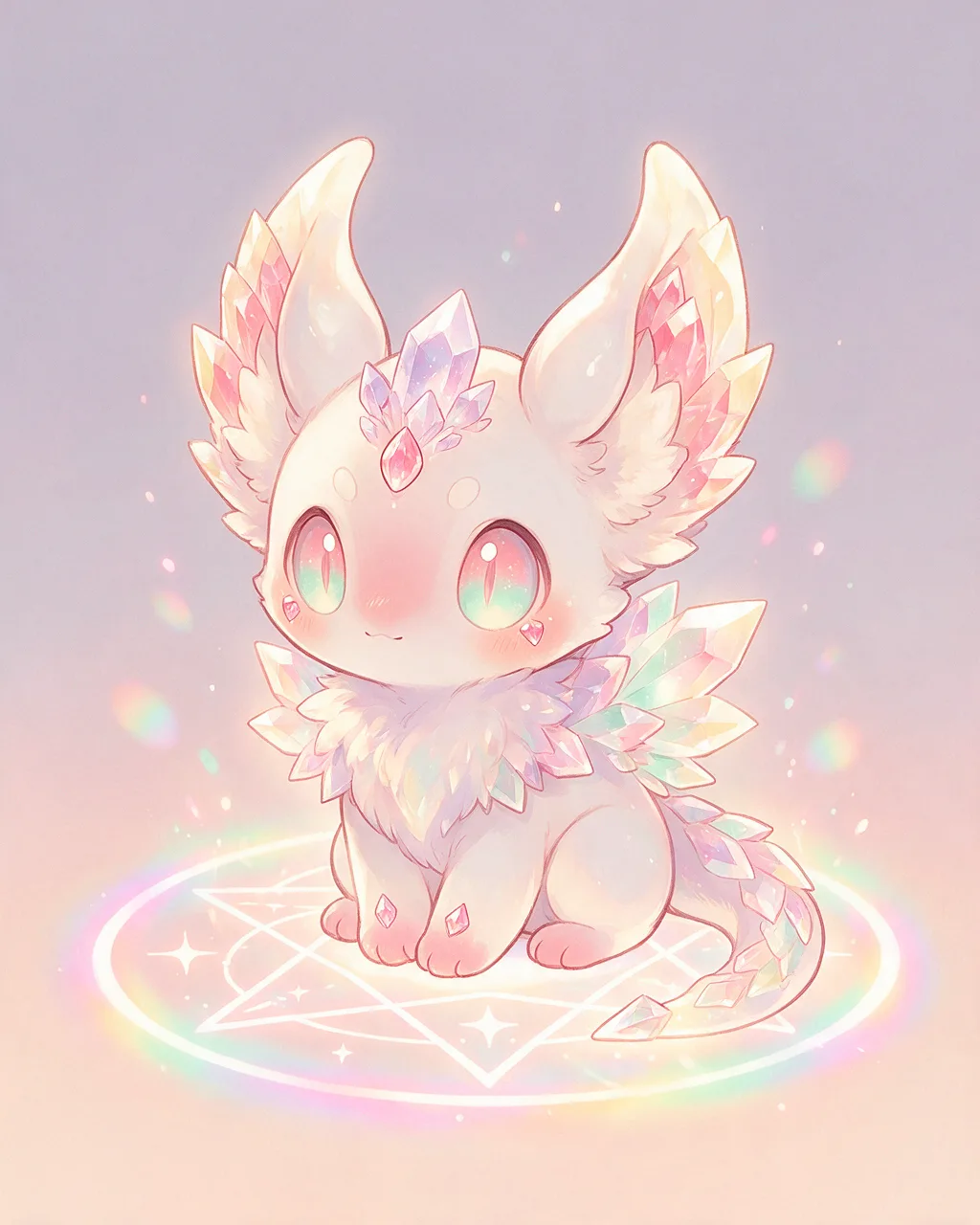 Original fantasy creature artwork of Facetcalm, a Serene Crystal-element creature.