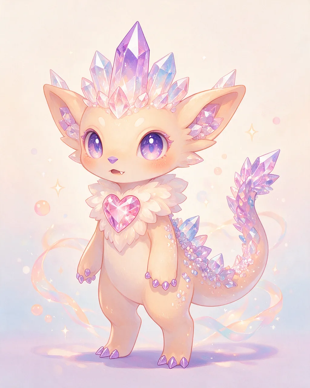 Original fantasy creature artwork of Facetgaze, a Curious Crystal-element creature.