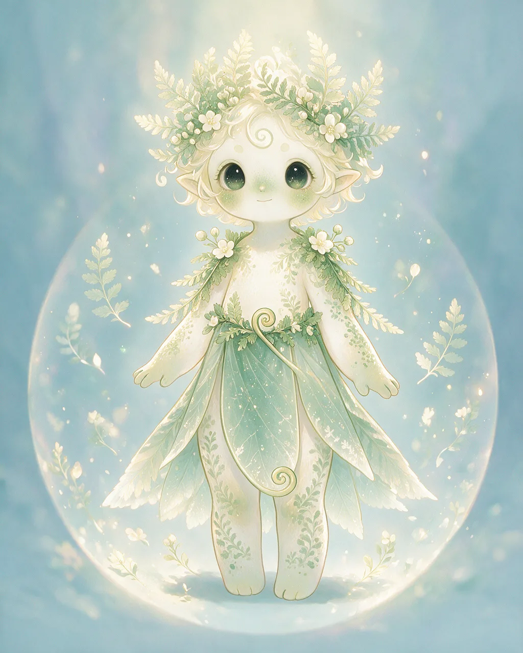 Evolved second-generation artwork of Fernhush Elder, a Serene Grove-element creature.