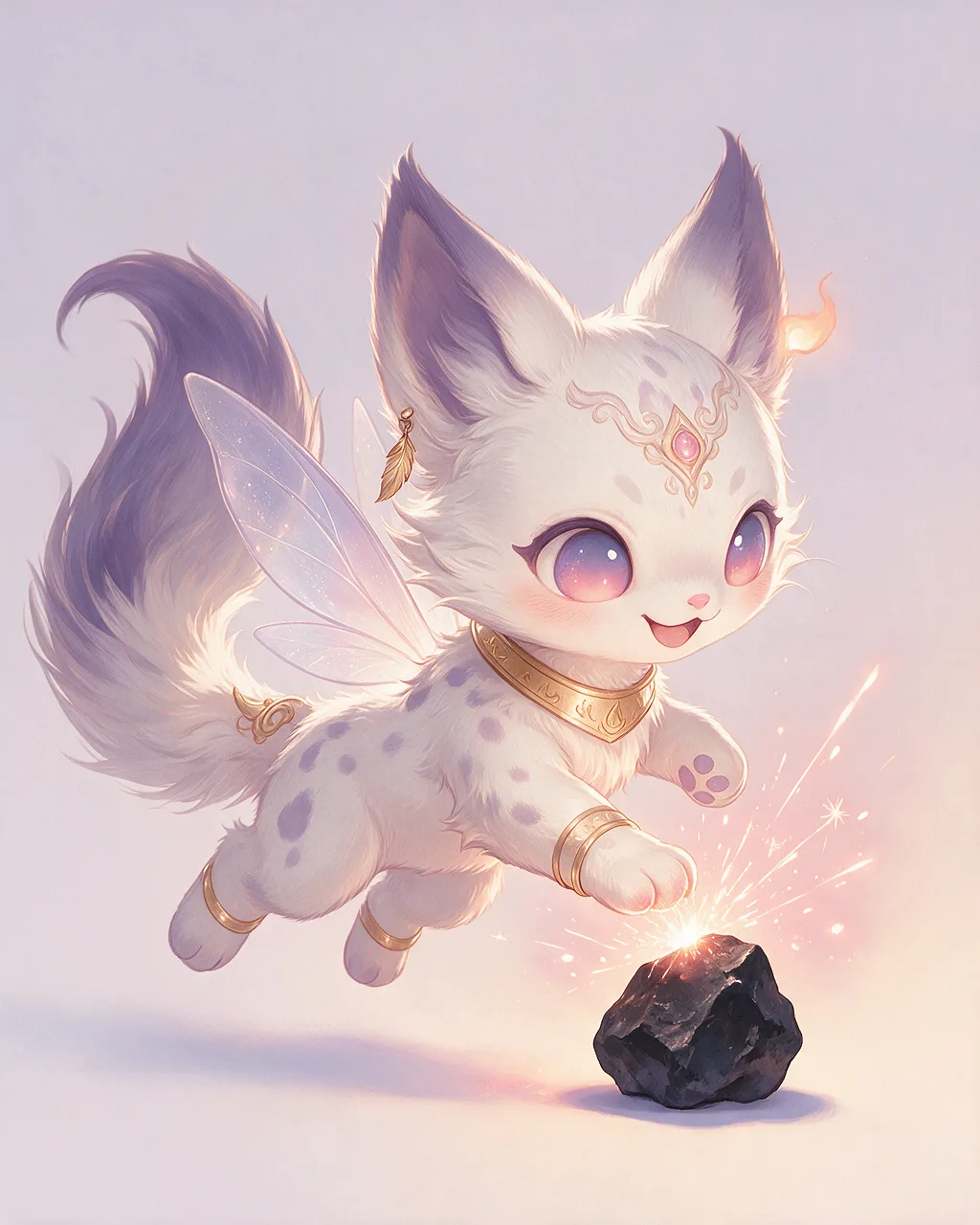 Evolved second-generation artwork of Flintpaw Prime, a Curious Ember-element creature.