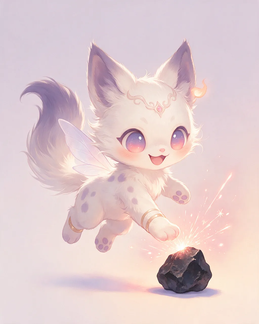 Original fantasy creature artwork of Flintpaw, a Curious Ember-element creature.