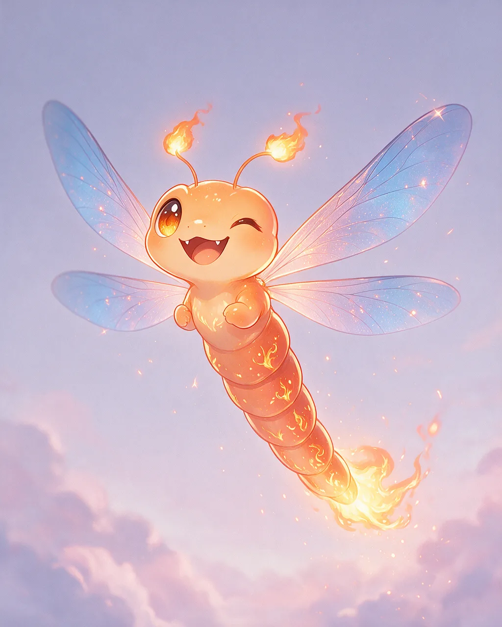 Evolved second-generation artwork of Flintwing Noble, a Mischievous Ember-element creature.