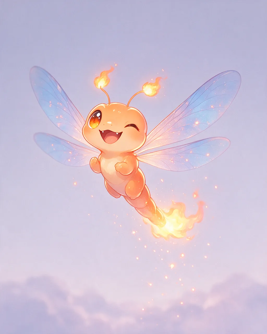 Original fantasy creature artwork of Flintwing, a Mischievous Ember-element creature.