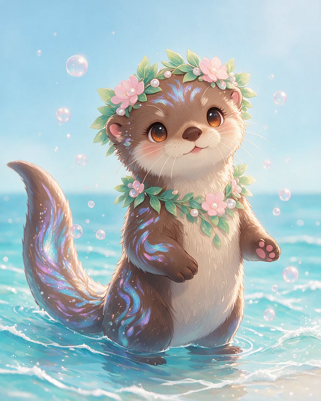 Evolved second-generation artwork of Foamwhisk Prime, a Curious Tide-element creature.