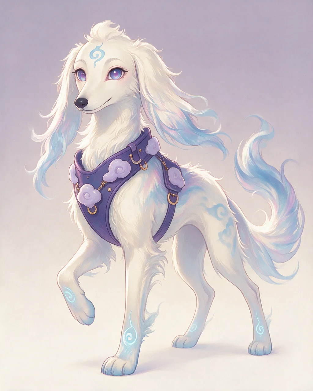 Evolved second-generation artwork of Galehound Elder, a Loyal Storm-element creature.