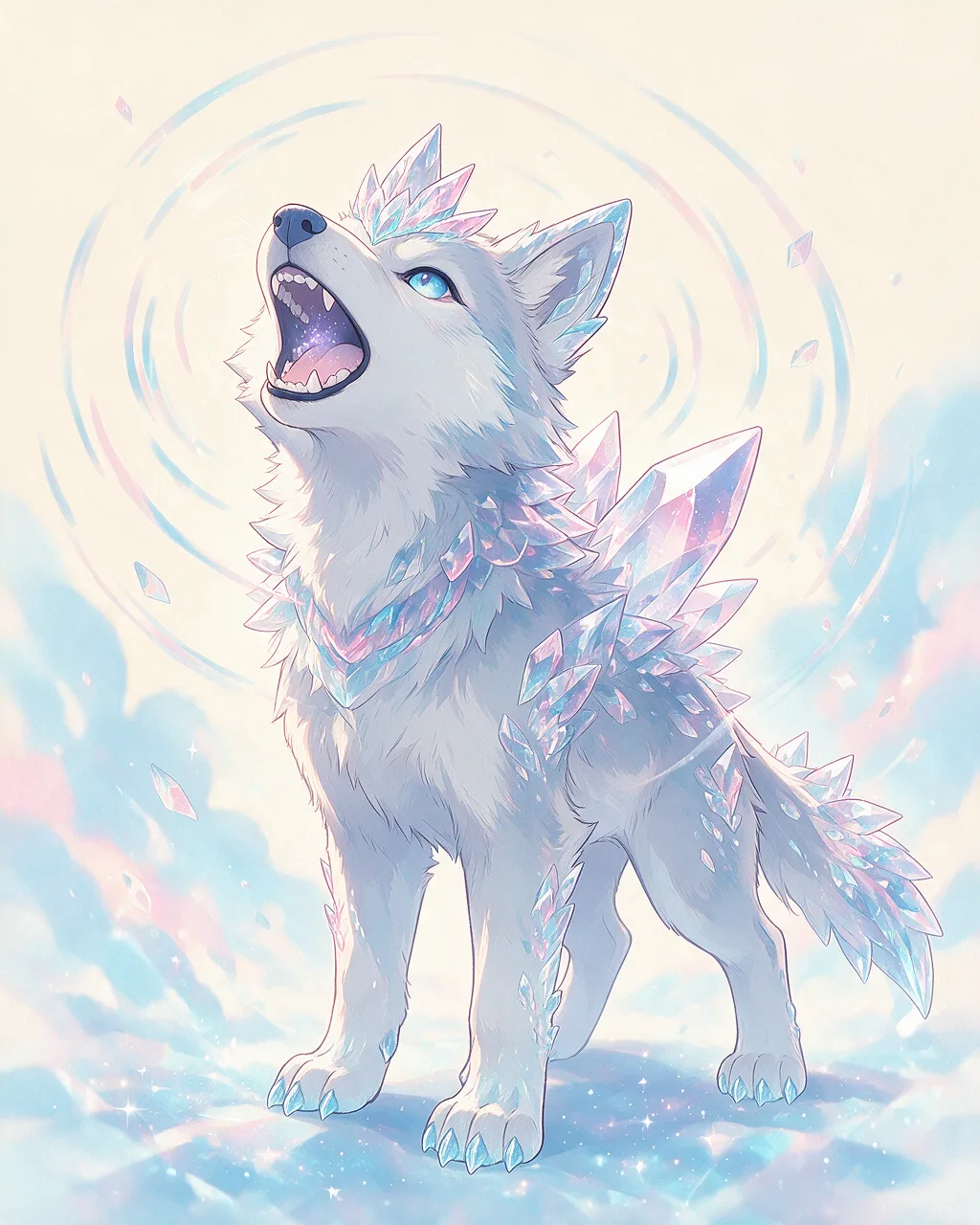 Evolved second-generation artwork of Gemhowl Grand, a Fierce Crystal-element creature.