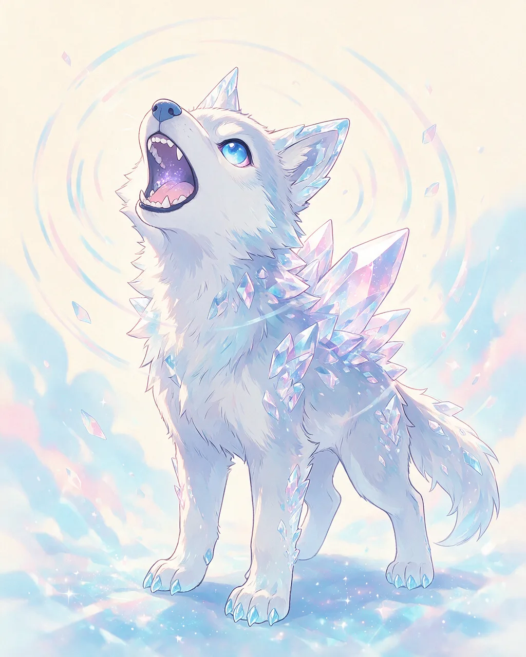 Original fantasy creature artwork of Gemhowl, a Fierce Crystal-element creature.