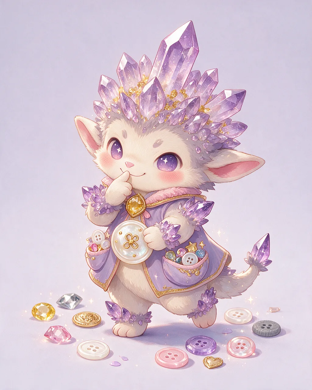 Evolved second-generation artwork of Gemthief Prime, a Mischievous Crystal-element creature.
