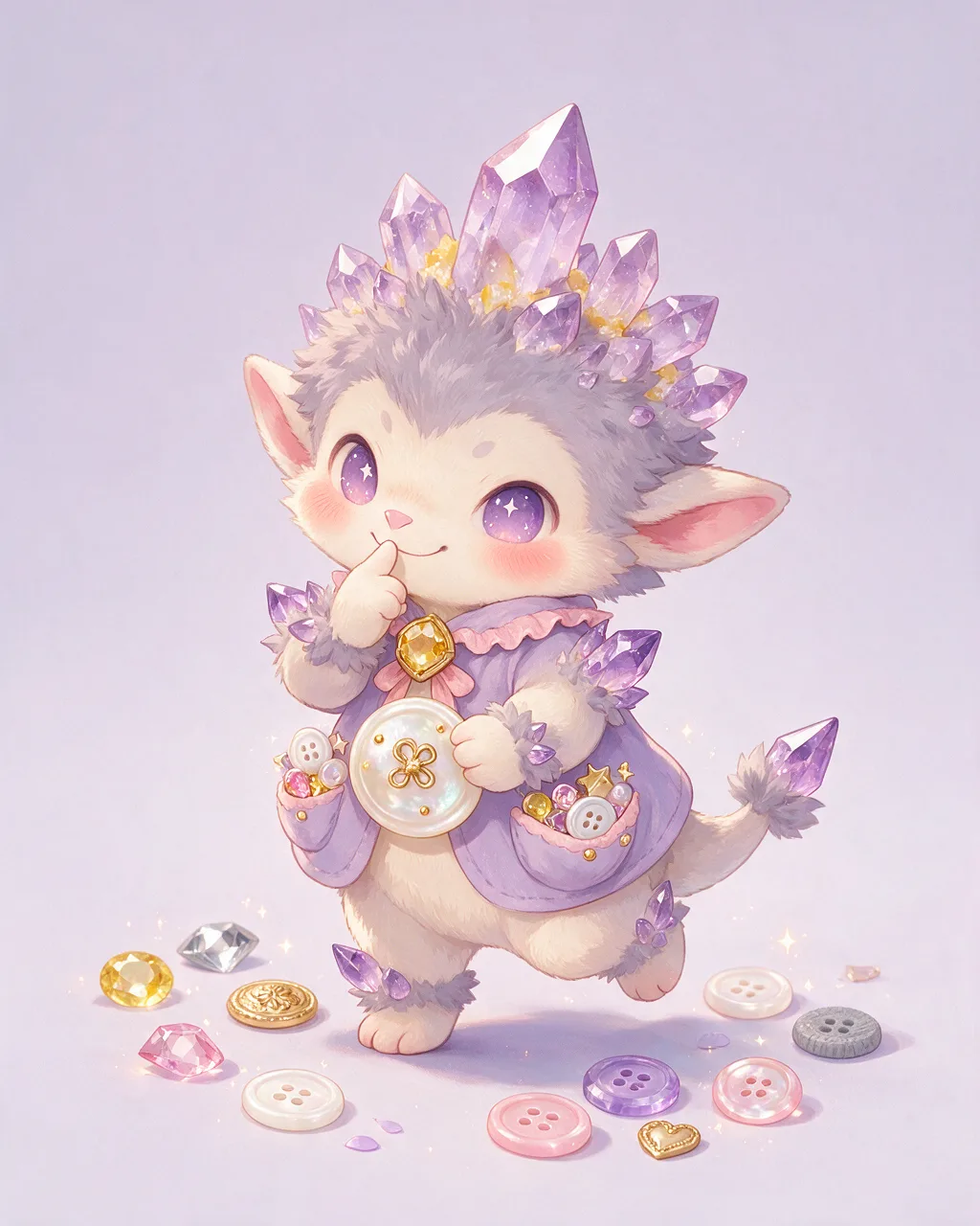 Original fantasy creature artwork of Gemthief, a Mischievous Crystal-element creature.
