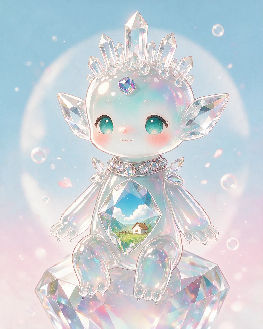 Evolved second-generation artwork of Glassstill Sage, a Serene Crystal-element creature.