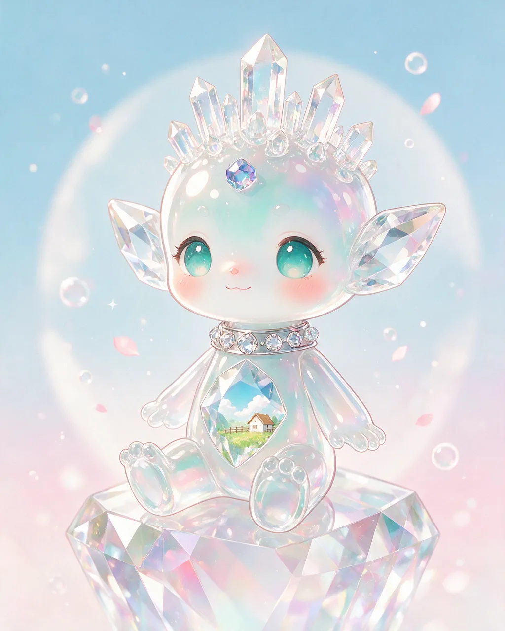 Original fantasy creature artwork of Glassstill, a Serene Crystal-element creature.