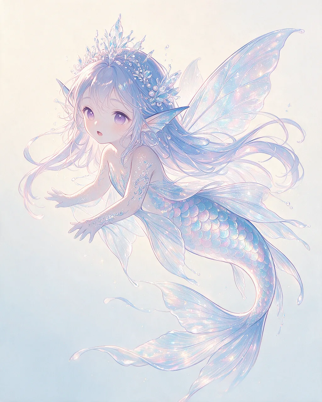 Evolved second-generation artwork of Glimmerfin Ancient, a Curious Tide-element creature.