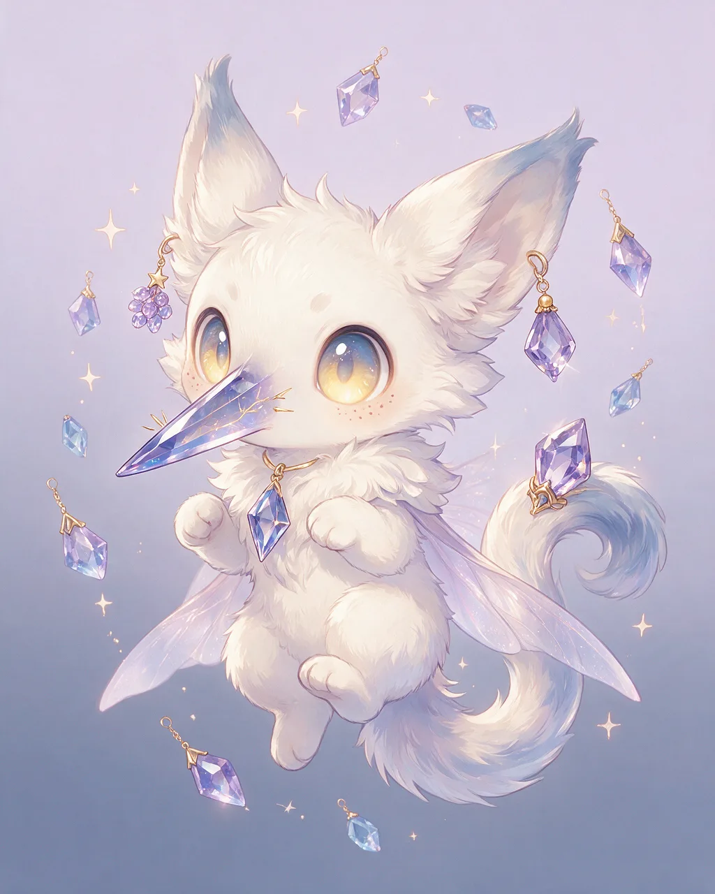 Original fantasy creature artwork of Glintnose, a Curious Crystal-element creature.