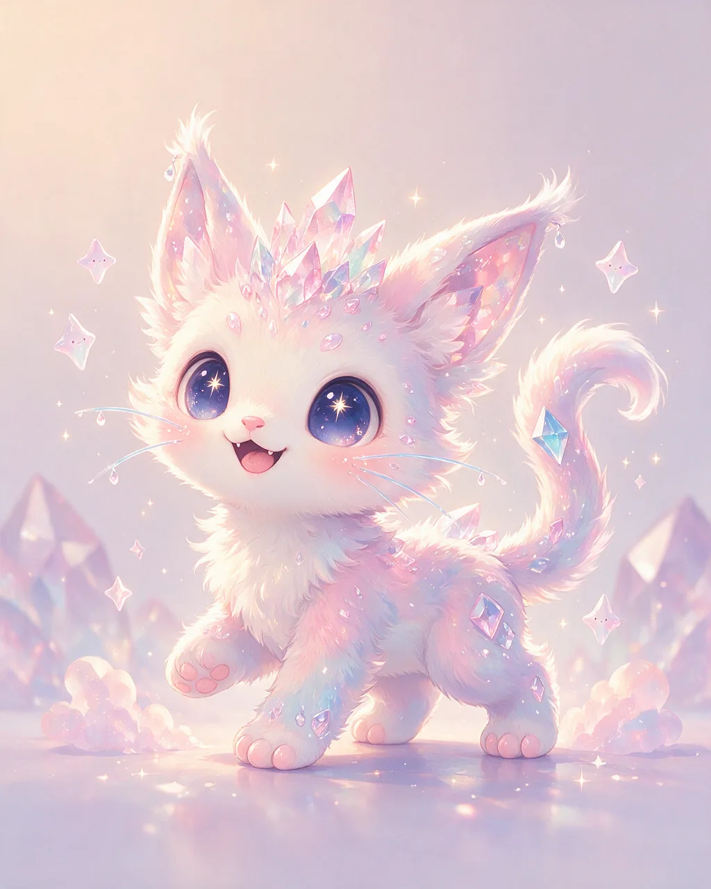 Original fantasy creature artwork of Glinttrick, a Mischievous Crystal-element creature.