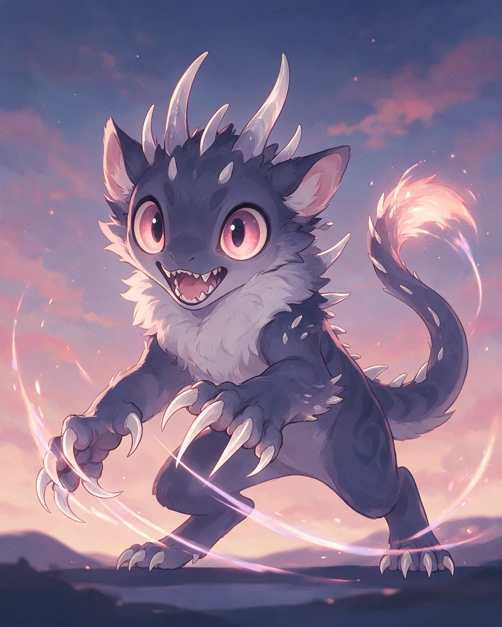 Original fantasy creature artwork of Gloomclaw, a Fierce Dusk-element creature.