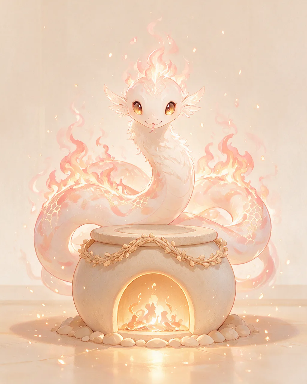 Original fantasy creature artwork of Glowcoil, a Serene Ember-element creature.