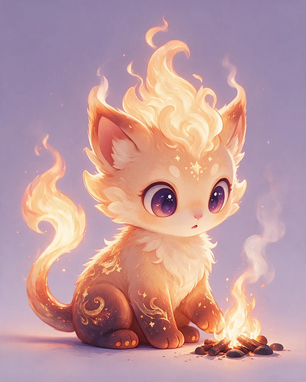 Evolved second-generation artwork of Glowgaze Ancient, a Curious Ember-element creature.